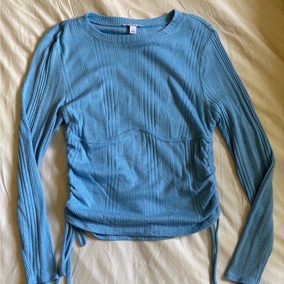 Light Blue Long Sleeve Ribbed Knit Top - Picture 1 of 3